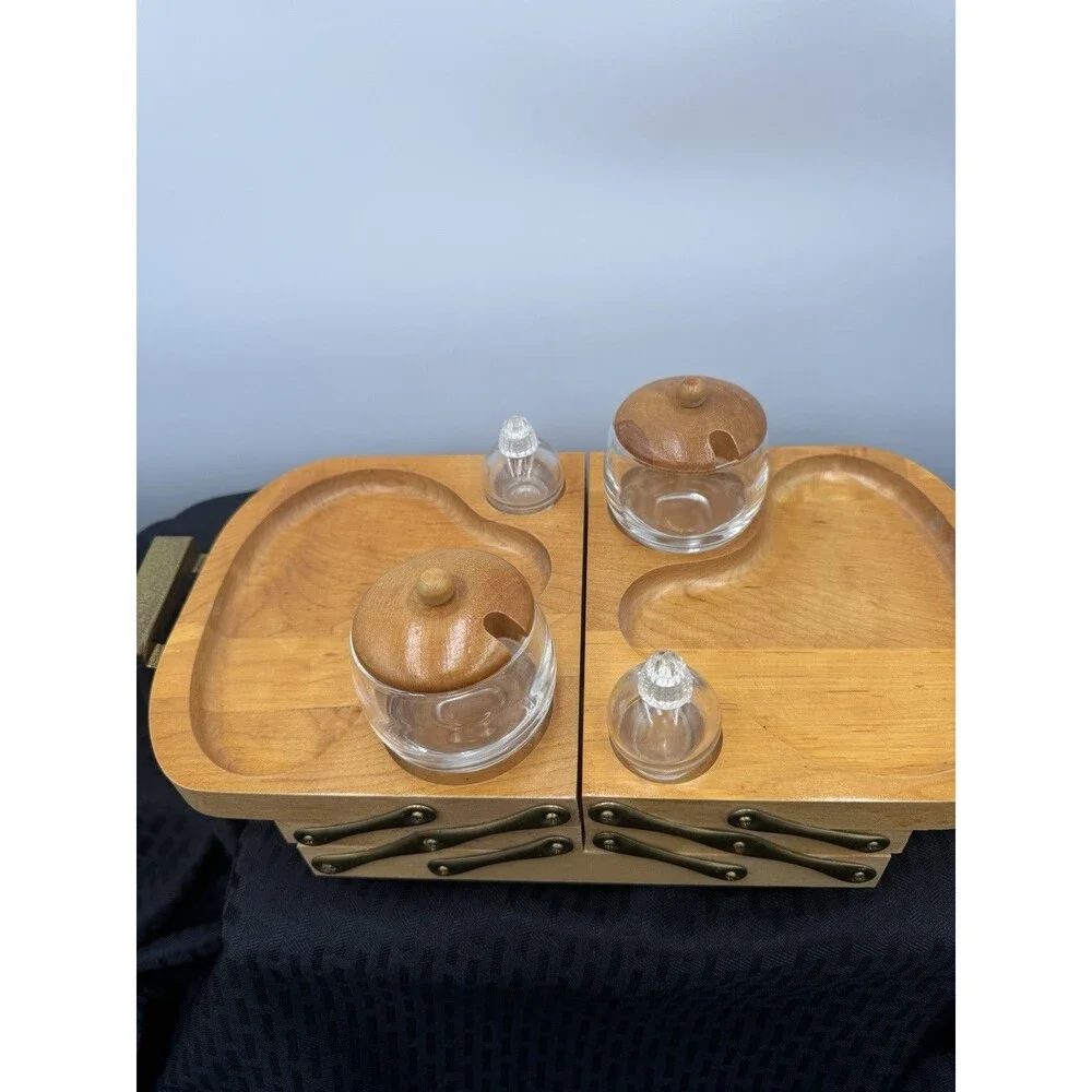 Karoff Fold-Away 3 tier wood buffet complete with condiment set mid-century